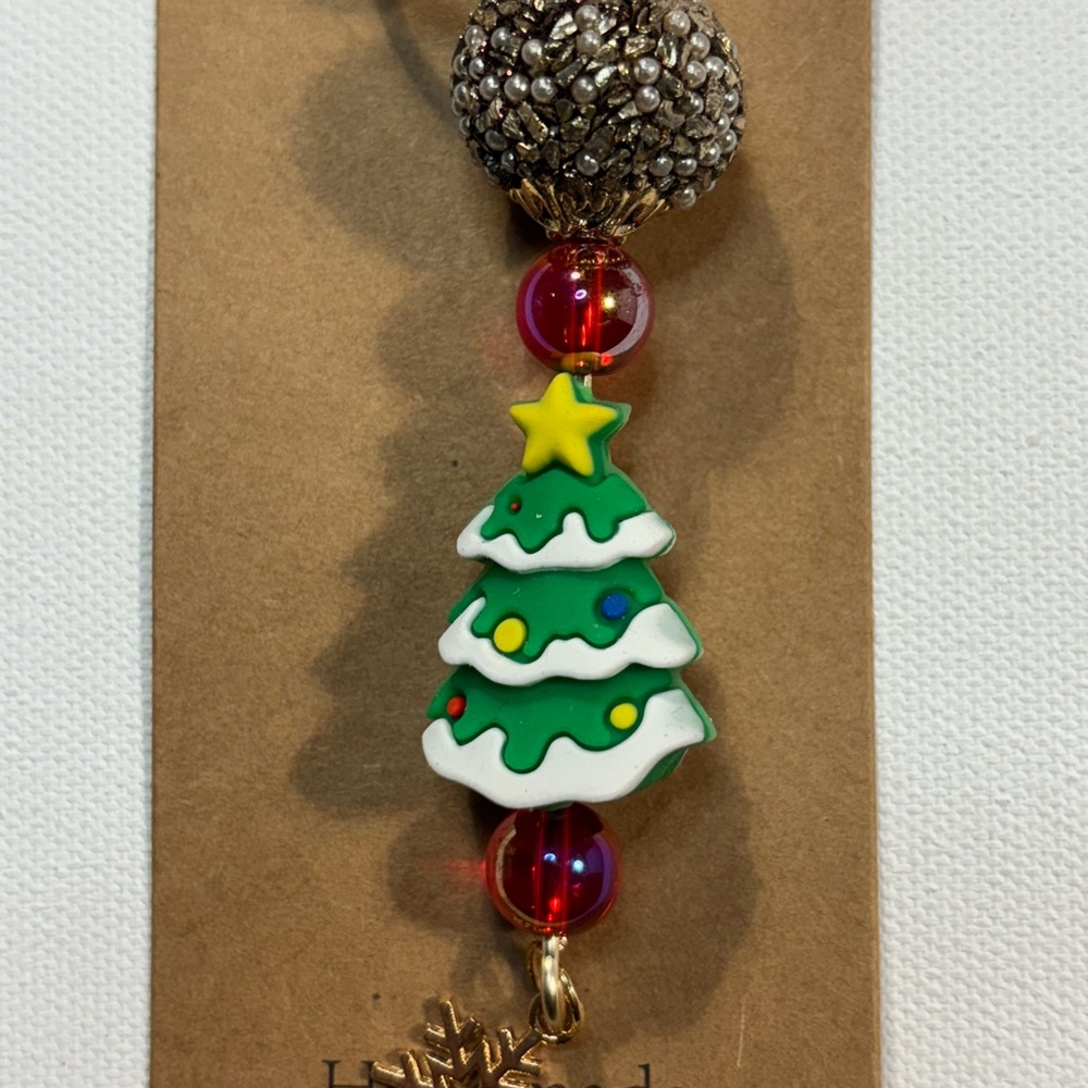 Festive Christmas Tree Keychain/Purse Charm with Beads